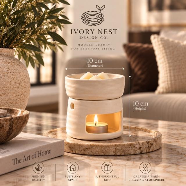 Ivory Nest Ceramic Wax Melt Warmer | Modern Home Fragrance Burner (10cm)