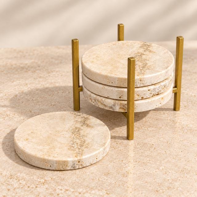 Natural Travertine Stone Coasters (Set of 2 or 4)