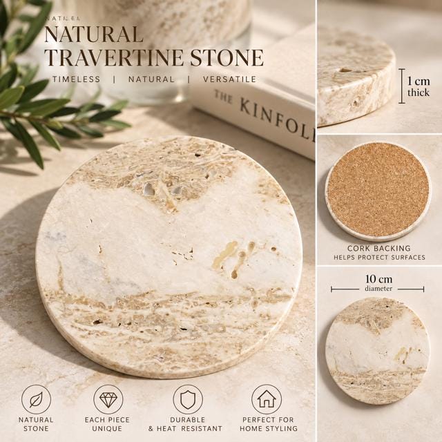 Natural Travertine Stone Coasters (Set of 2 or 4)