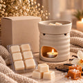 Luxury Salted Caramel Wax Melt Burner Gift Set featuring a ceramic burner and highly scented wax melts. Beautifully gift boxed and perfect for gifting.