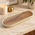 Acacia Wood Oval Tray | Cream Border, Japandi Home Decor (29x11cm)
