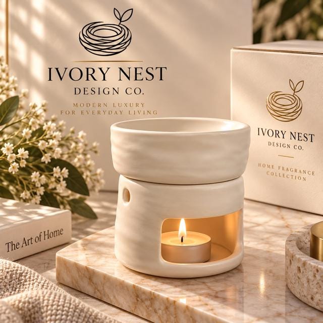 Ivory Nest Ceramic Wax Melt Warmer | Modern Home Fragrance Burner (10cm)