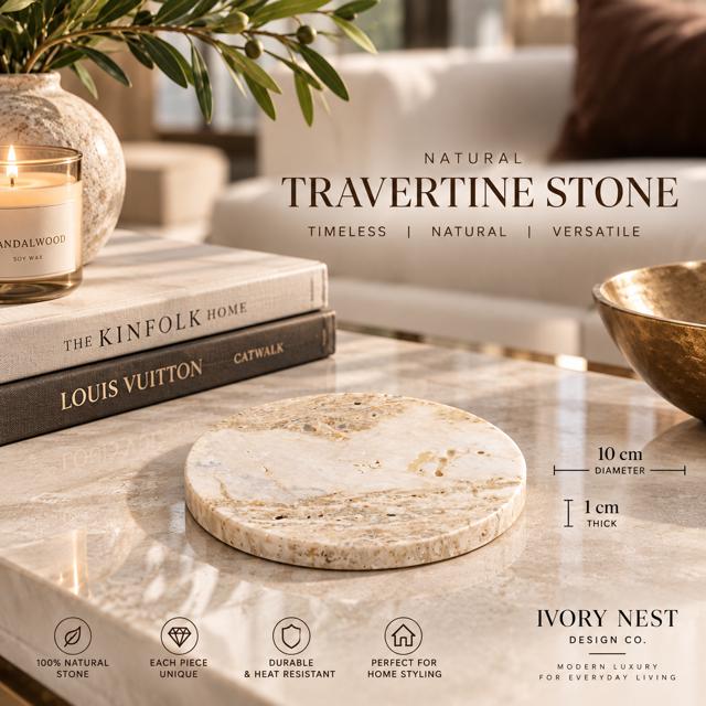 Natural Travertine Stone Coasters (Set of 2 or 4)