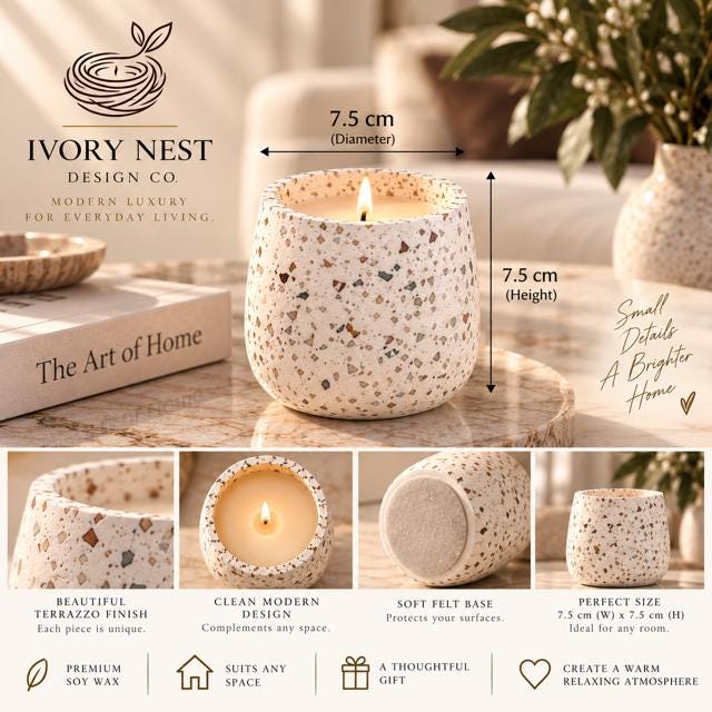 Warm Vanilla Soy Candle | Terrazzo Candle | Home Fragrance | Luxury Candle | Housewarming Gift | Modern Home Decor